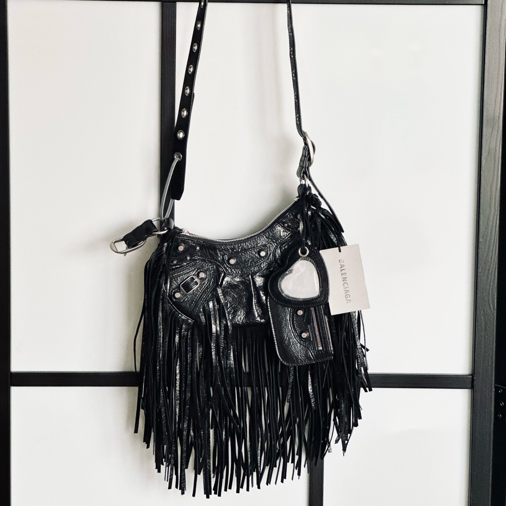 Balenciaga Black Le Cagole XS Fringe Shoulder Bag